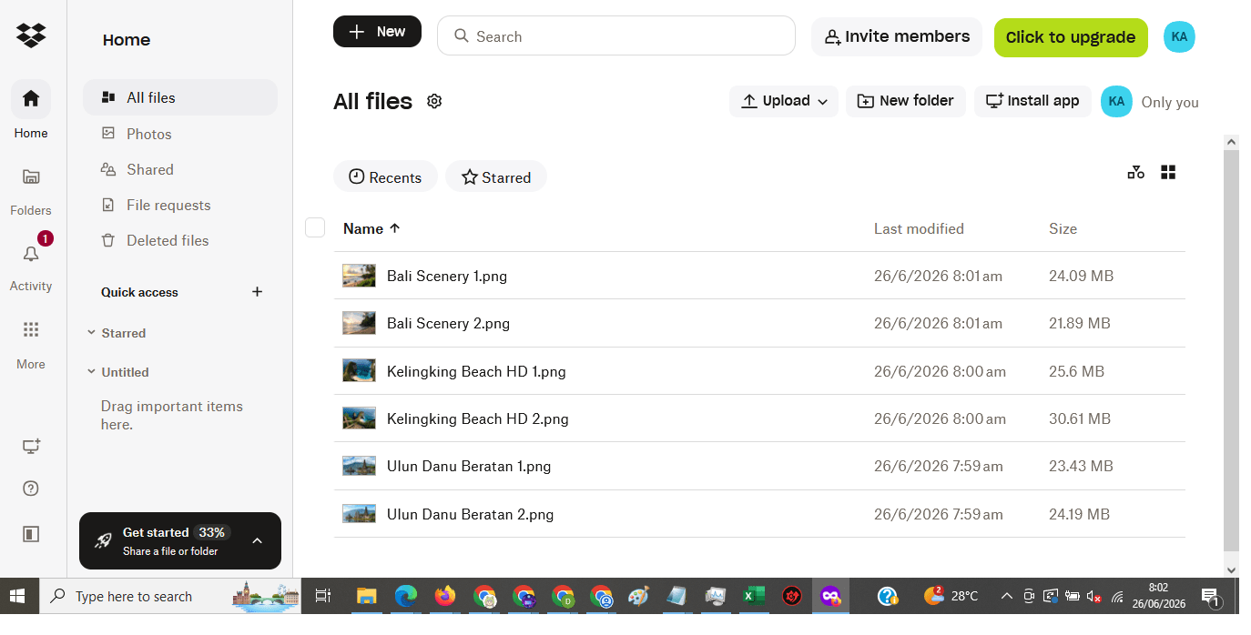 Dropbox backup my photos in Bali